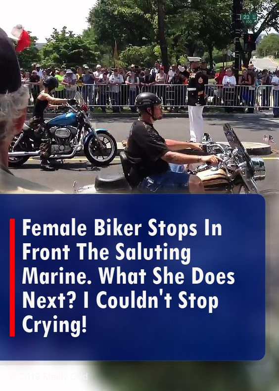 Female Biker Stops In Front of The Saluting Marine. What She Does Next? I Couldn’t Stop Crying!