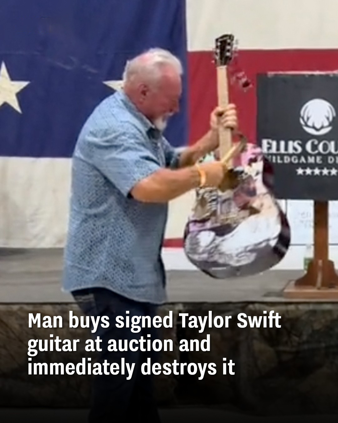 (VIDEO)Man buys signed Taylor Swift guitar at auction and immediately destroys it