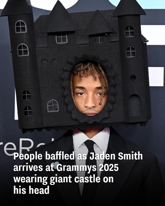 People Left Confused When Jaden Smith Showed Up At The 2025 Grammys Wearing A Huge Castle On His Head